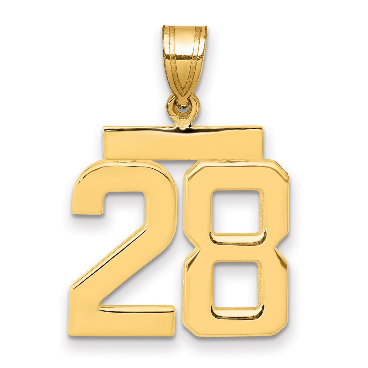 Medium Polished Number 28 Charm Pendant in Real 14k Yellow Gold