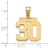 Medium Polished Number 30 Charm Pendant in Real 14k Yellow Gold