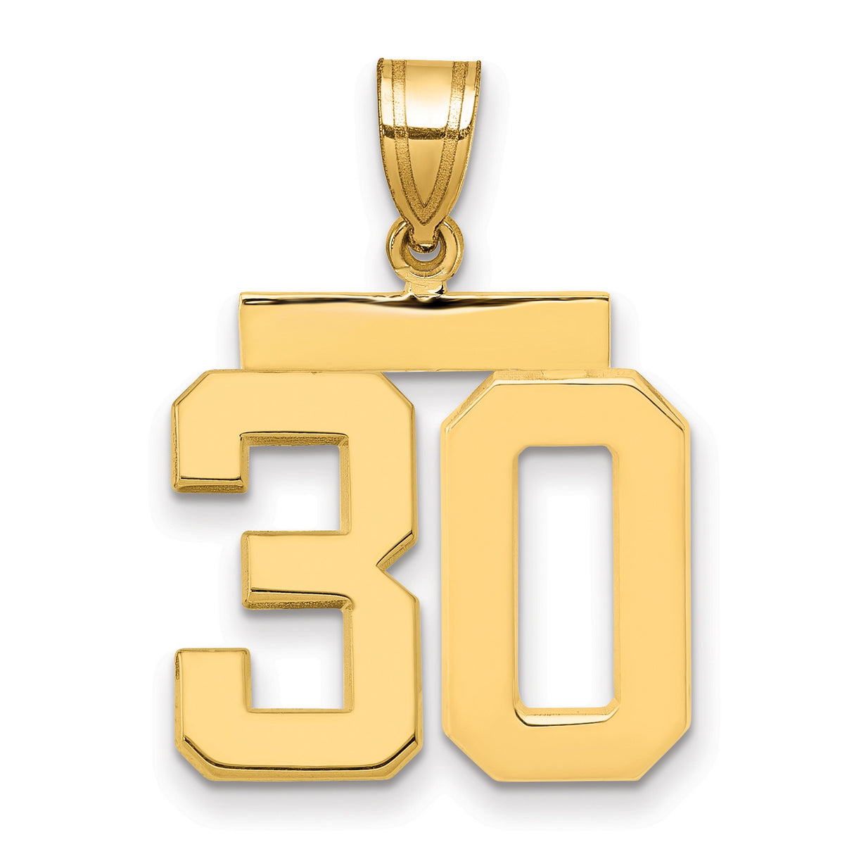 Medium Polished Number 30 Charm Pendant in Real 14k Yellow Gold