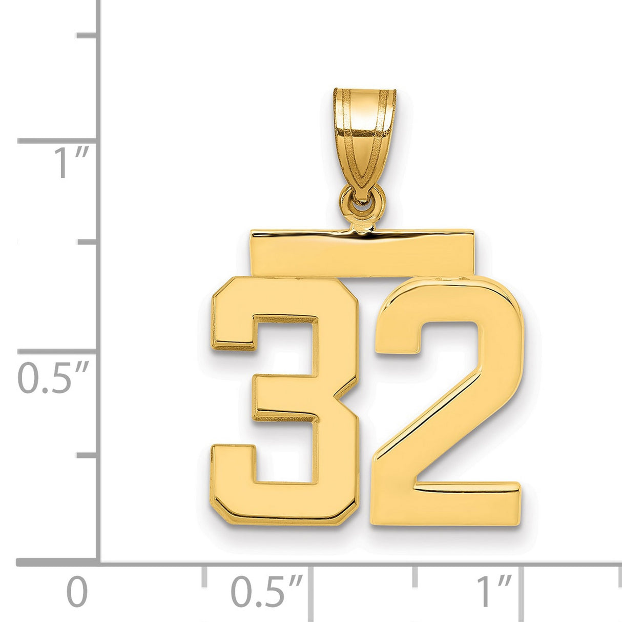 Medium Polished Number 32 Charm Pendant in Real 14k Yellow Gold