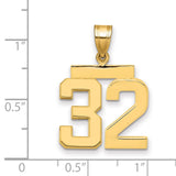 Medium Polished Number 32 Charm Pendant in Real 14k Yellow Gold