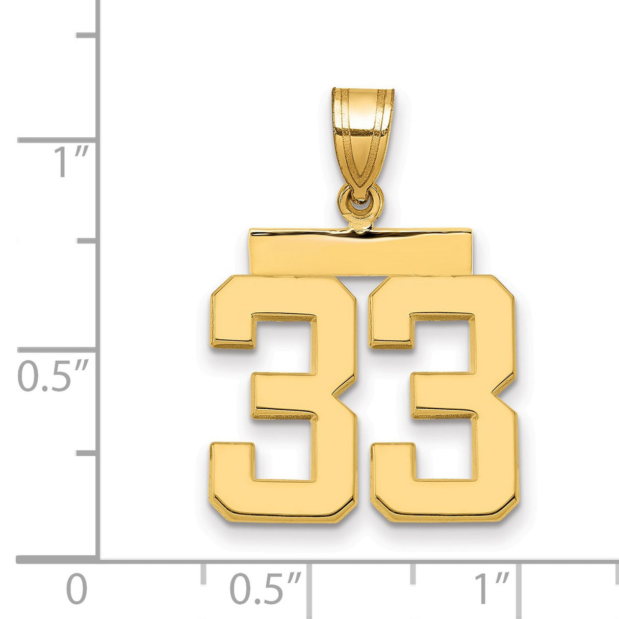 14k Yellow Gold Number 33 Pendant, Bold Block Design, Polished Sports Charm for Men or Unisex