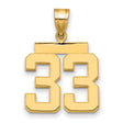 14k Yellow Gold Number 33 Pendant, Bold Block Design, Polished Sports Charm for Men or Unisex