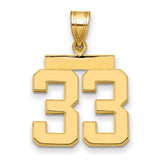 14k Yellow Gold Number 33 Pendant, Bold Block Design, Polished Sports Charm for Men or Unisex