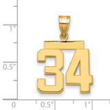 Medium Polished Number 34 Charm Pendant in Real 14k Yellow Gold