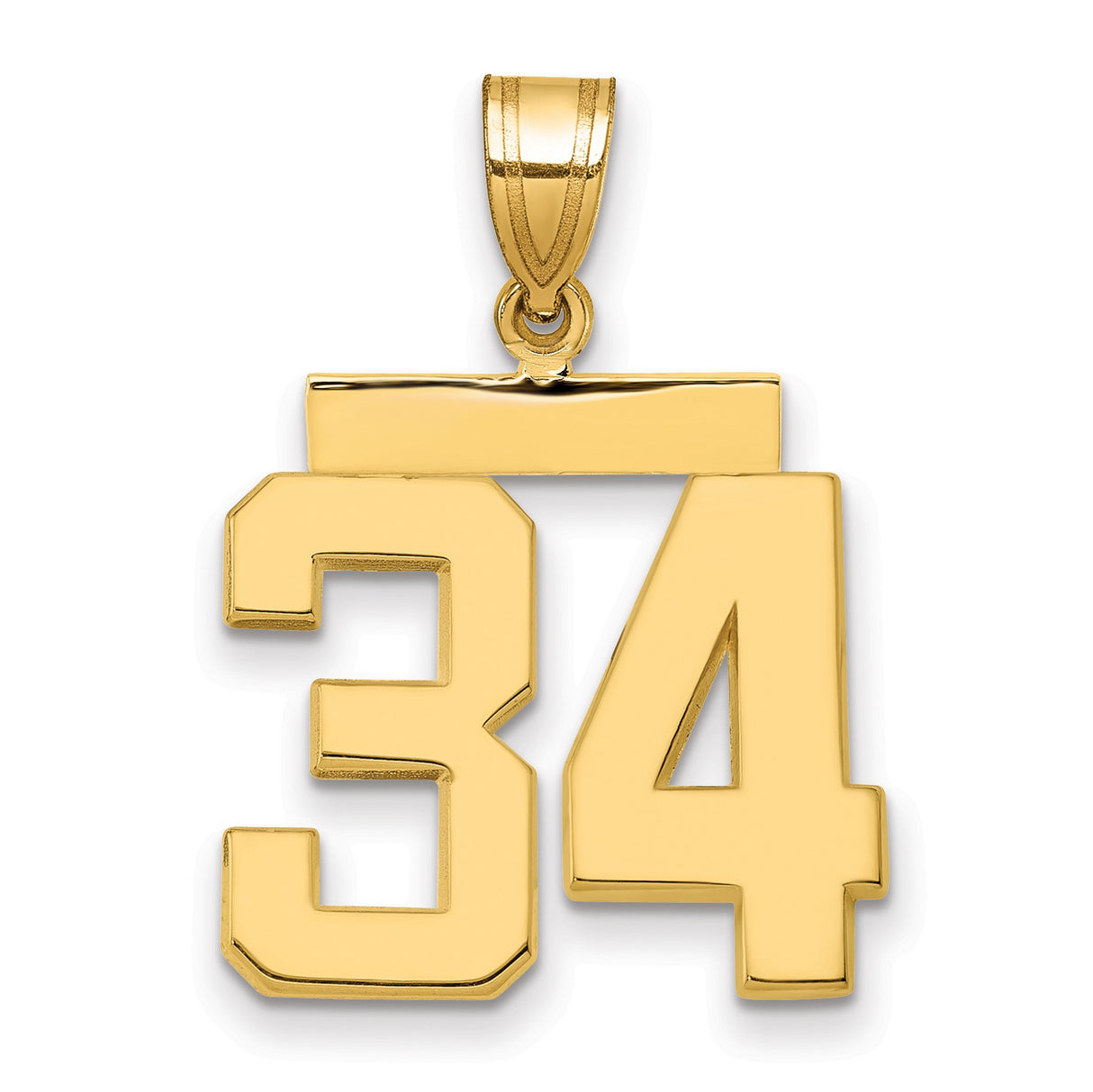 Medium Polished Number 34 Charm Pendant in Real 14k Yellow Gold