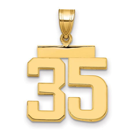 Medium Polished Number 35 Charm Pendant in Real 14k Yellow Gold