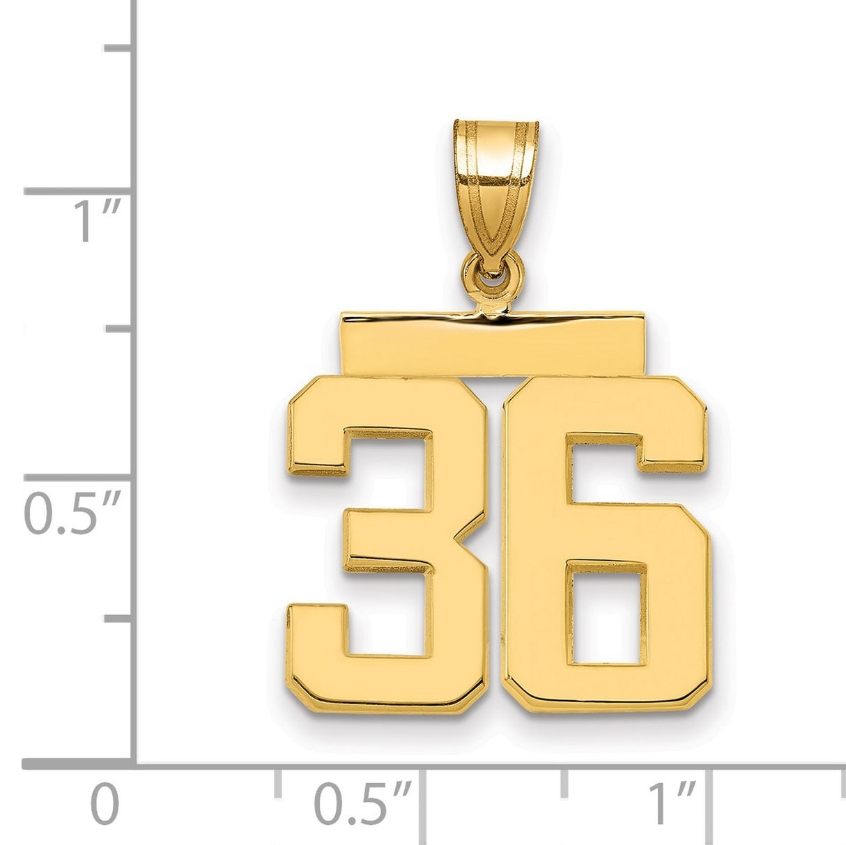 Medium Polished Number 36 Charm Pendant in Real 14k Yellow Gold