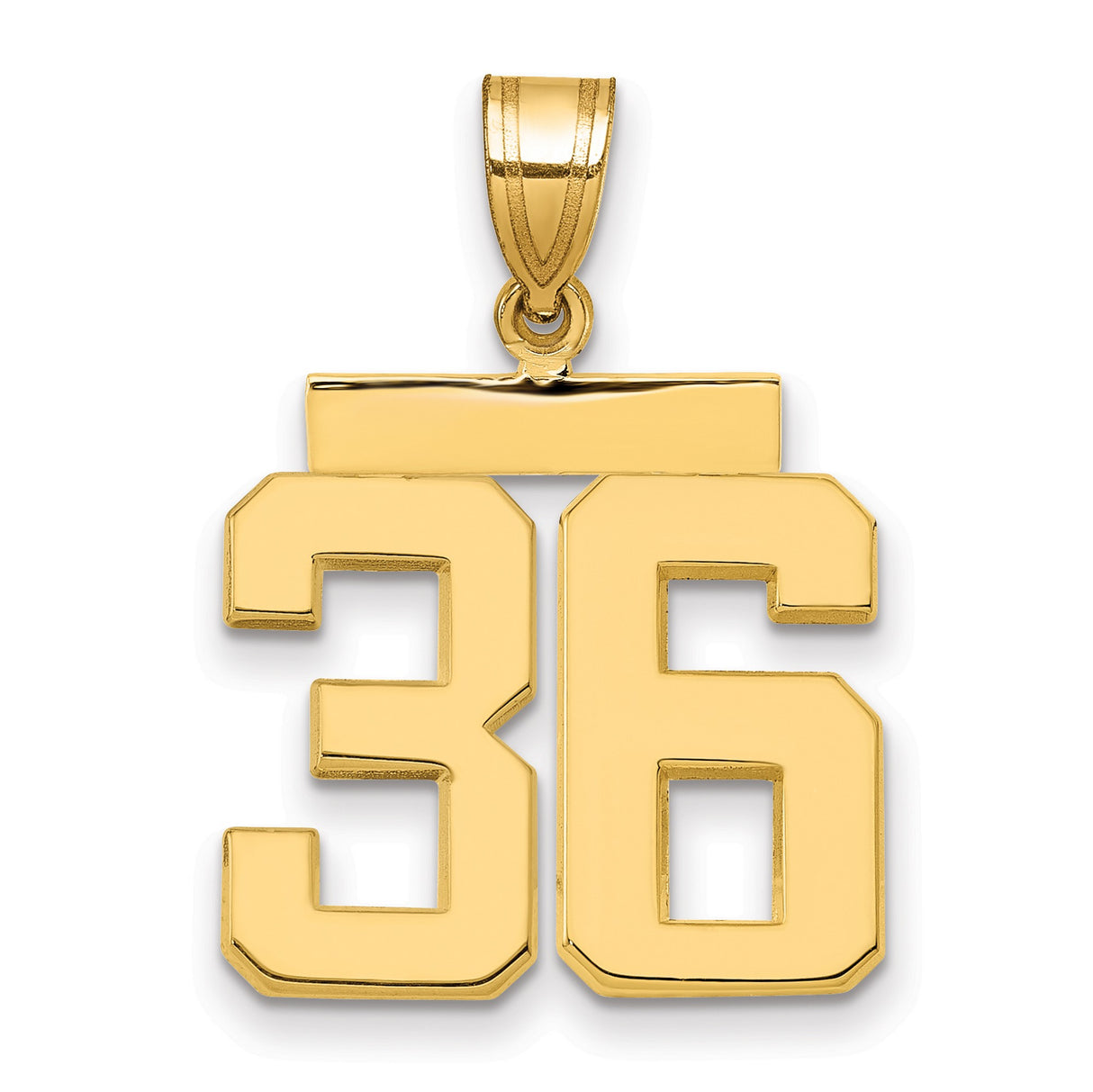 Medium Polished Number 36 Charm Pendant in Real 14k Yellow Gold