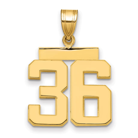 Medium Polished Number 36 Charm Pendant in Real 14k Yellow Gold