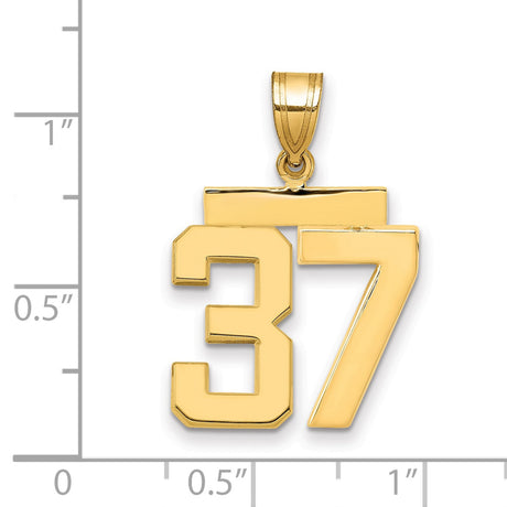 Medium Polished Number 37 Charm Pendant in Real 14k Yellow Gold