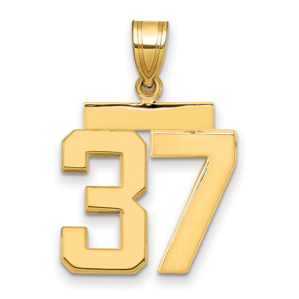 Medium Polished Number 37 Charm Pendant in Real 14k Yellow Gold