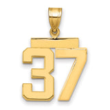 Medium Polished Number 37 Charm Pendant in Real 14k Yellow Gold