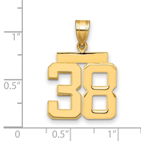 Medium Polished Number 38 Charm Pendant in Real 14k Yellow Gold