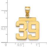 Medium Polished Number 39 Charm Pendant in Real 14k Yellow Gold