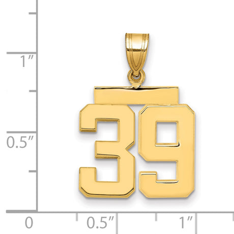 Medium Polished Number 39 Charm Pendant in Real 14k Yellow Gold