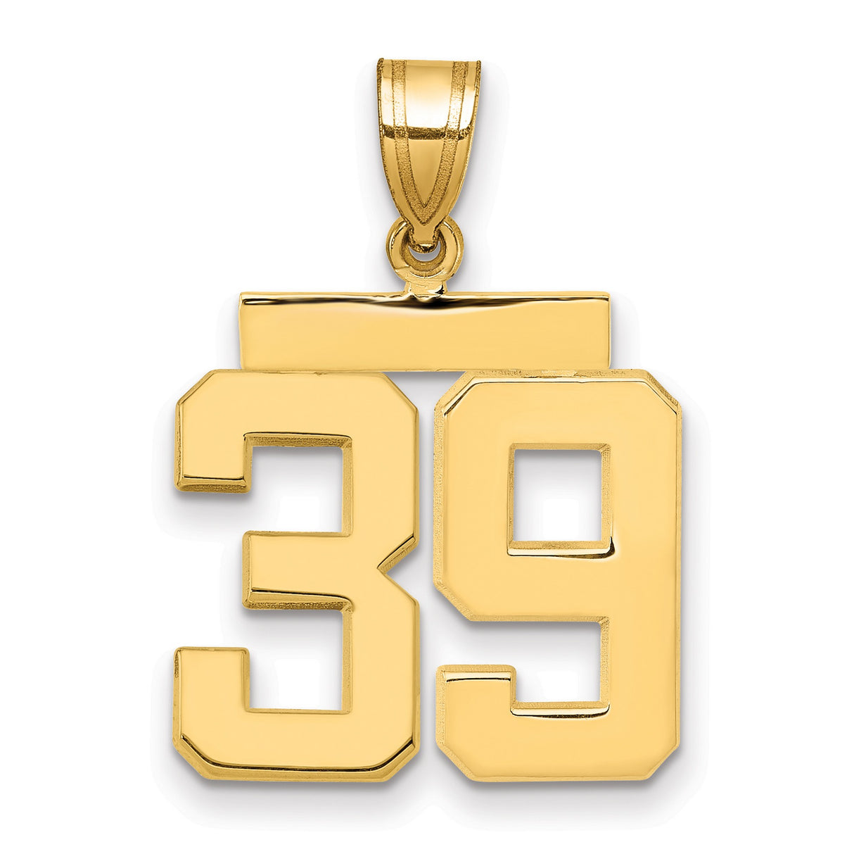 Medium Polished Number 39 Charm Pendant in Real 14k Yellow Gold