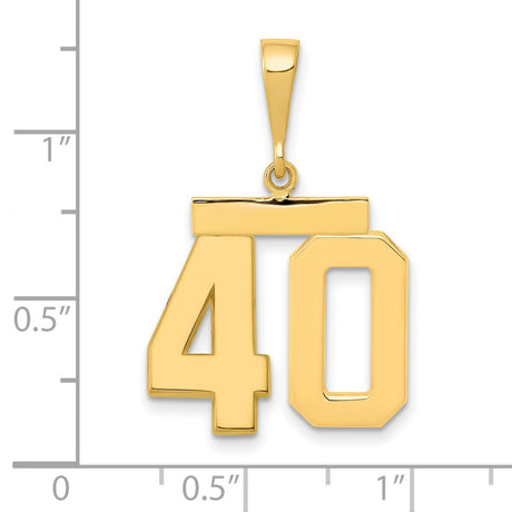 Medium Polished Number 40 Charm Pendant in Real 14k Yellow Gold