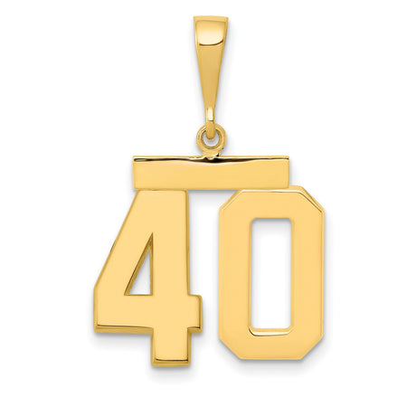 Medium Polished Number 40 Charm Pendant in Real 14k Yellow Gold