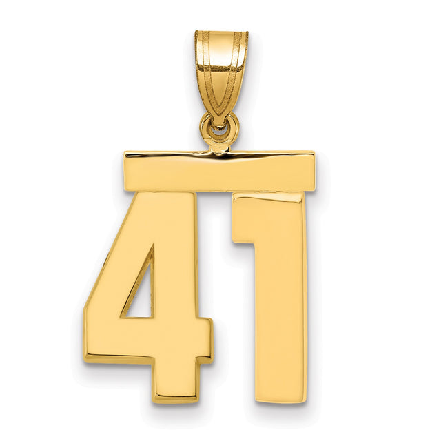Medium Polished Number 41 Charm Pendant in Real 14k Yellow Gold