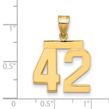 Medium Polished Number 42 Charm Pendant in Real 14k Yellow Gold