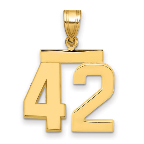 Medium Polished Number 42 Charm Pendant in Real 14k Yellow Gold