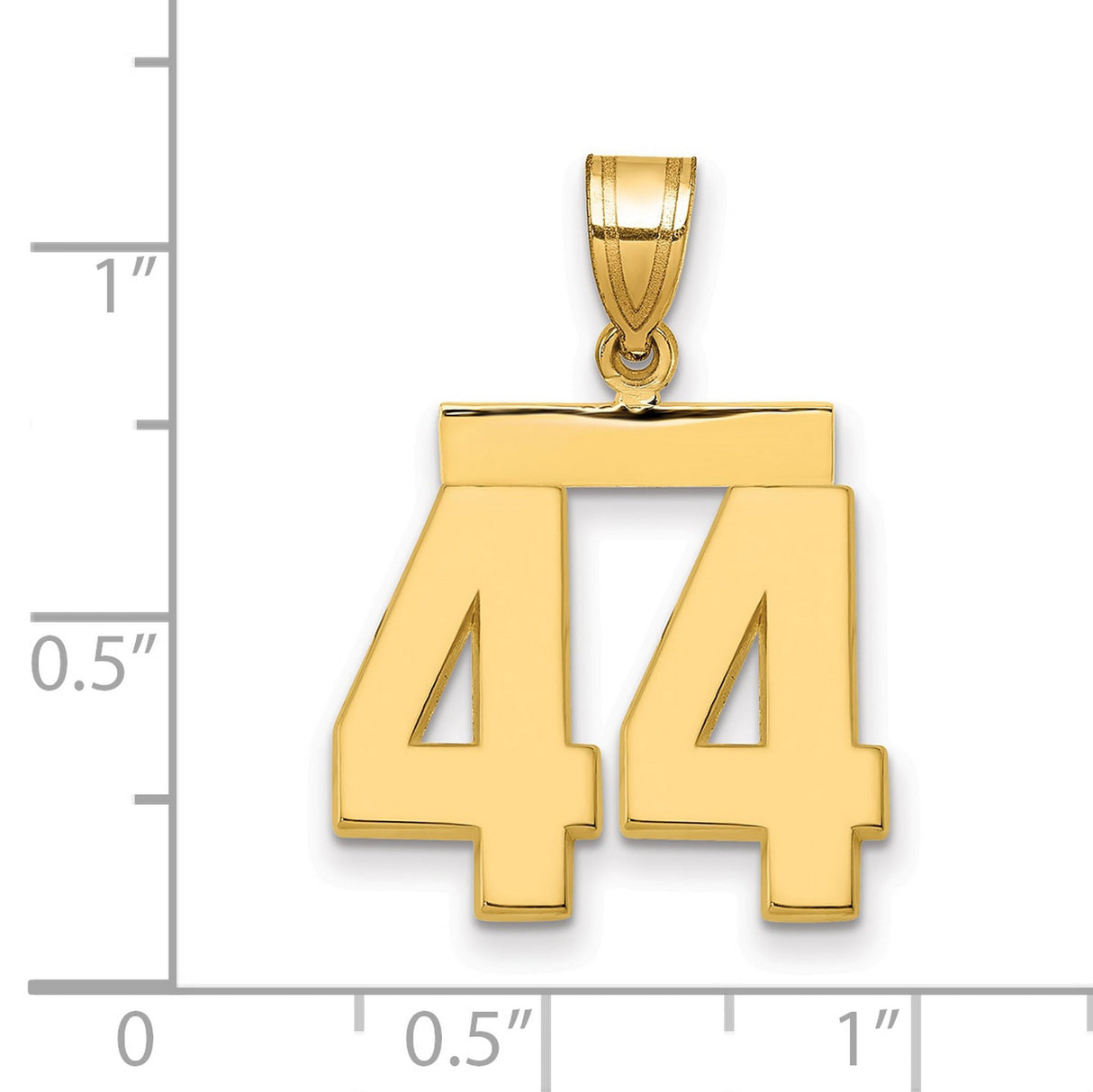 14k Yellow Gold Number 44 Pendant, Bold Block Numerals, Polished Sports Charm, Unisex
