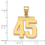 Medium Polished Number 45 Charm Pendant in Real 14k Yellow Gold