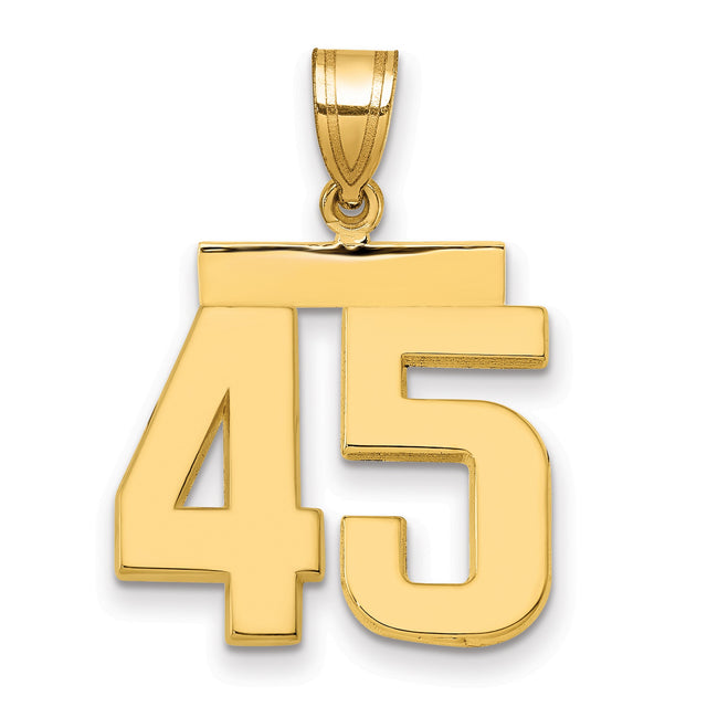 Medium Polished Number 45 Charm Pendant in Real 14k Yellow Gold