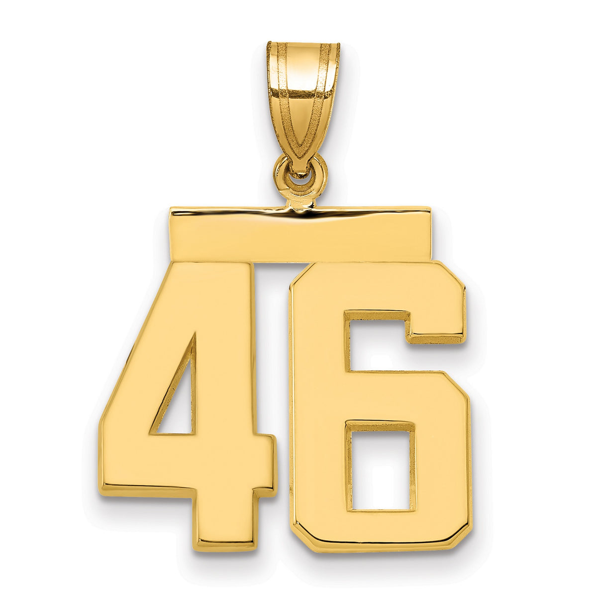 Medium Polished Number 46 Charm Pendant in Real 14k Yellow Gold