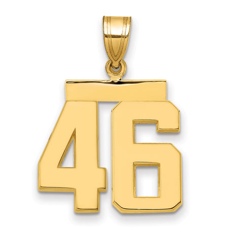 Medium Polished Number 46 Charm Pendant in Real 14k Yellow Gold