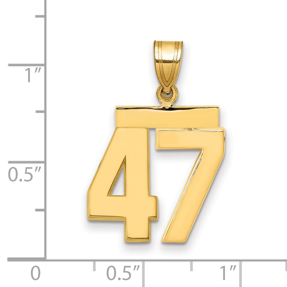 Medium Polished Number 47 Charm Pendant in Real 14k Yellow Gold