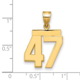 Medium Polished Number 47 Charm Pendant in Real 14k Yellow Gold