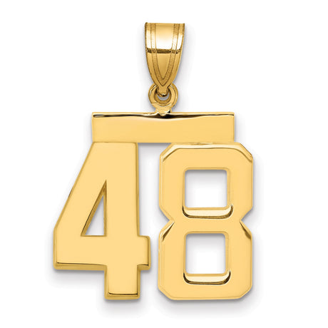 Medium Polished Number 48 Charm Pendant in Real 14k Yellow Gold