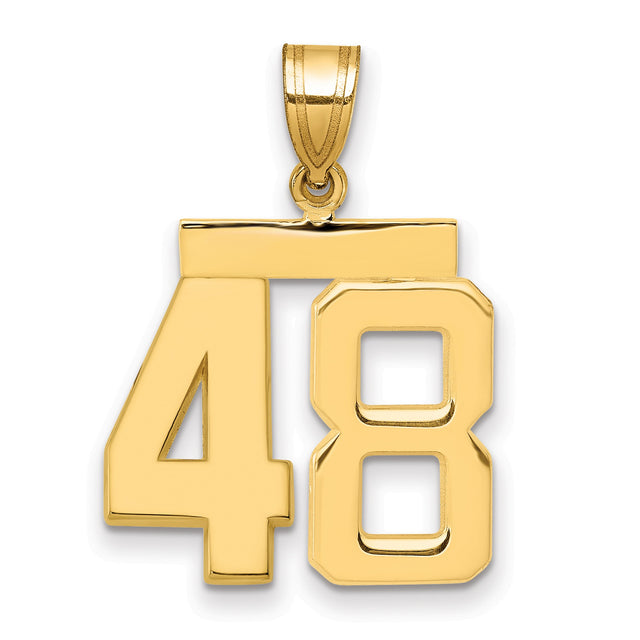 Medium Polished Number 48 Charm Pendant in Real 14k Yellow Gold