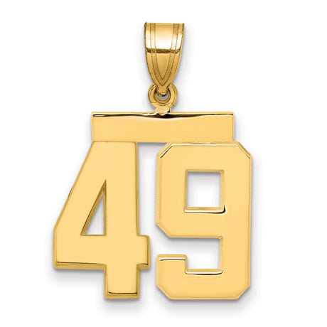 Medium Polished Number 49 Charm Pendant in Real 14k Yellow Gold