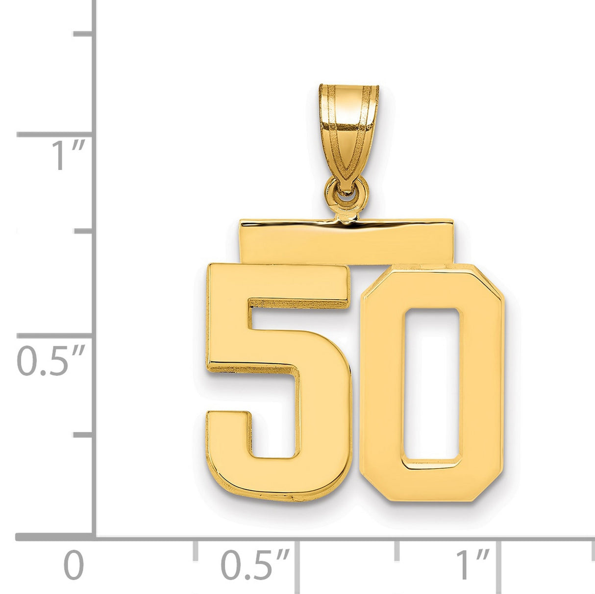 Medium Polished Number 50 Charm Pendant in Real 14k Yellow Gold
