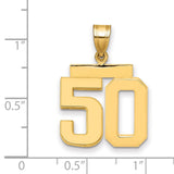 Medium Polished Number 50 Charm Pendant in Real 14k Yellow Gold