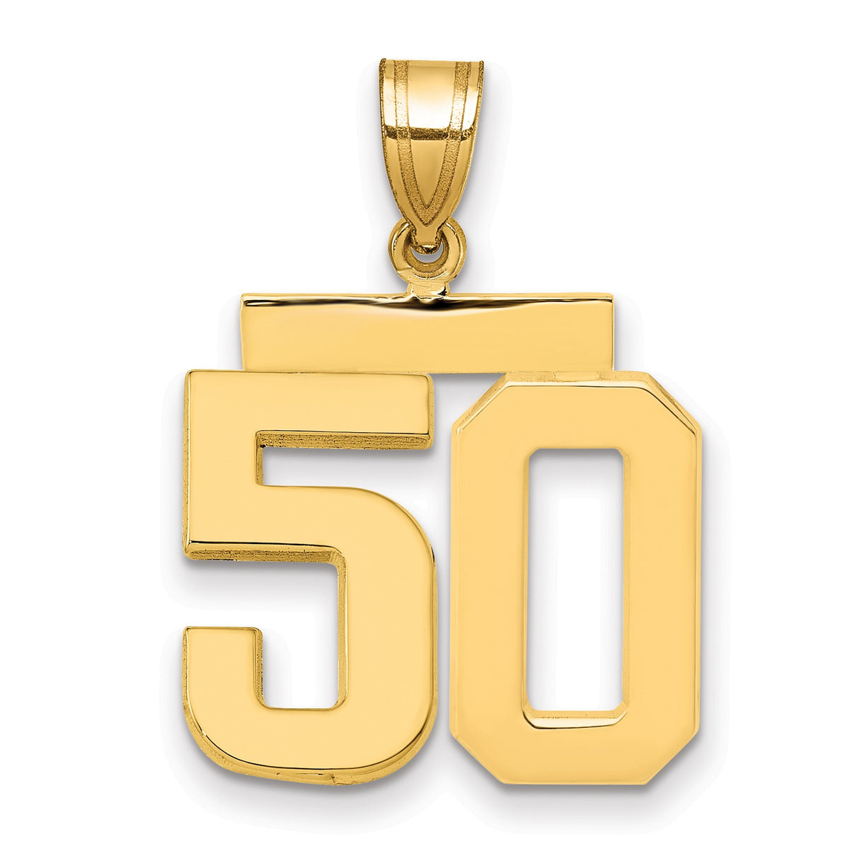 Medium Polished Number 50 Charm Pendant in Real 14k Yellow Gold