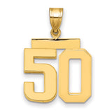 Medium Polished Number 50 Charm Pendant in Real 14k Yellow Gold