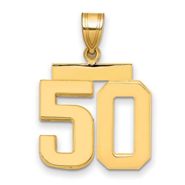 Medium Polished Number 50 Charm Pendant in Real 14k Yellow Gold