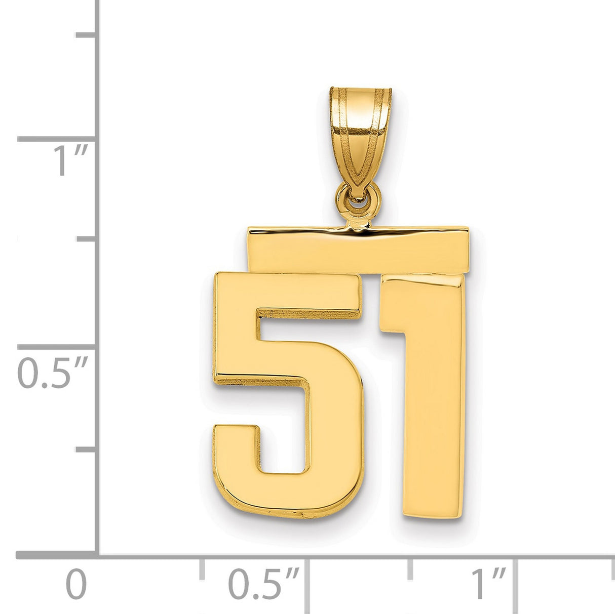 Medium Polished Number 51 Charm Pendant in Real 14k Yellow Gold