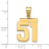 Medium Polished Number 51 Charm Pendant in Real 14k Yellow Gold