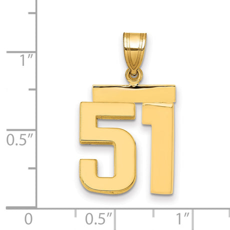 Medium Polished Number 51 Charm Pendant in Real 14k Yellow Gold