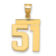 Medium Polished Number 51 Charm Pendant in Real 14k Yellow Gold