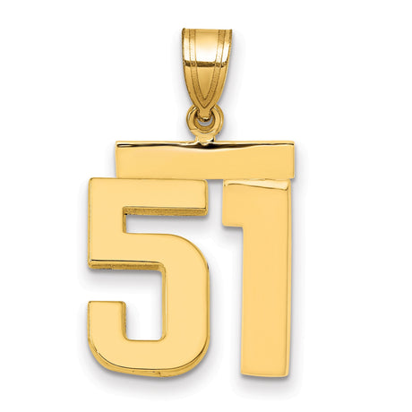 Medium Polished Number 51 Charm Pendant in Real 14k Yellow Gold