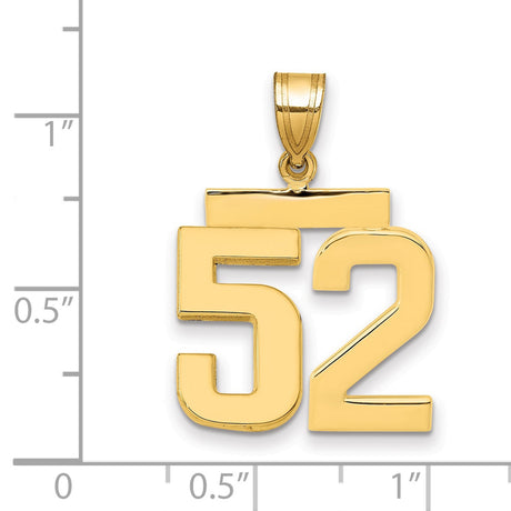 14k Yellow Gold Number 52 Pendant, Sports Jersey Charm for Men or Unisex