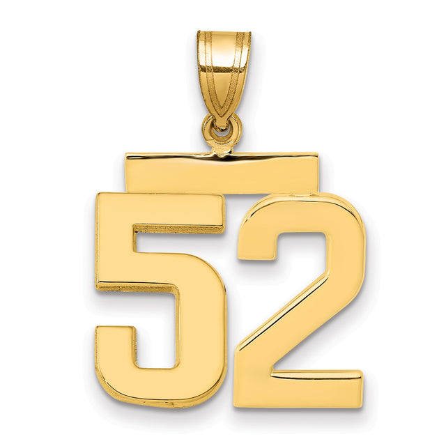 14k Yellow Gold Number 52 Pendant, Sports Jersey Charm for Men or Unisex
