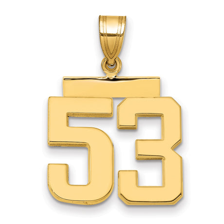 14k Yellow Gold Number 53 Pendant, Bold Block Numerals, Unisex Sports Charm