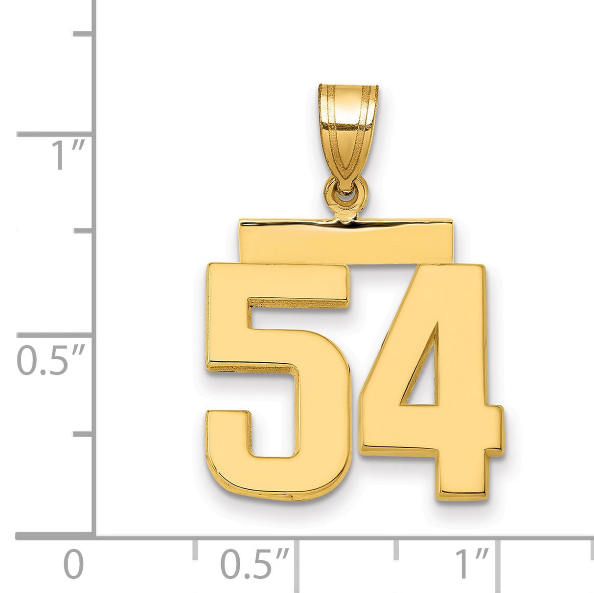 Medium Polished Number 54 Charm Pendant in Real 14k Yellow Gold